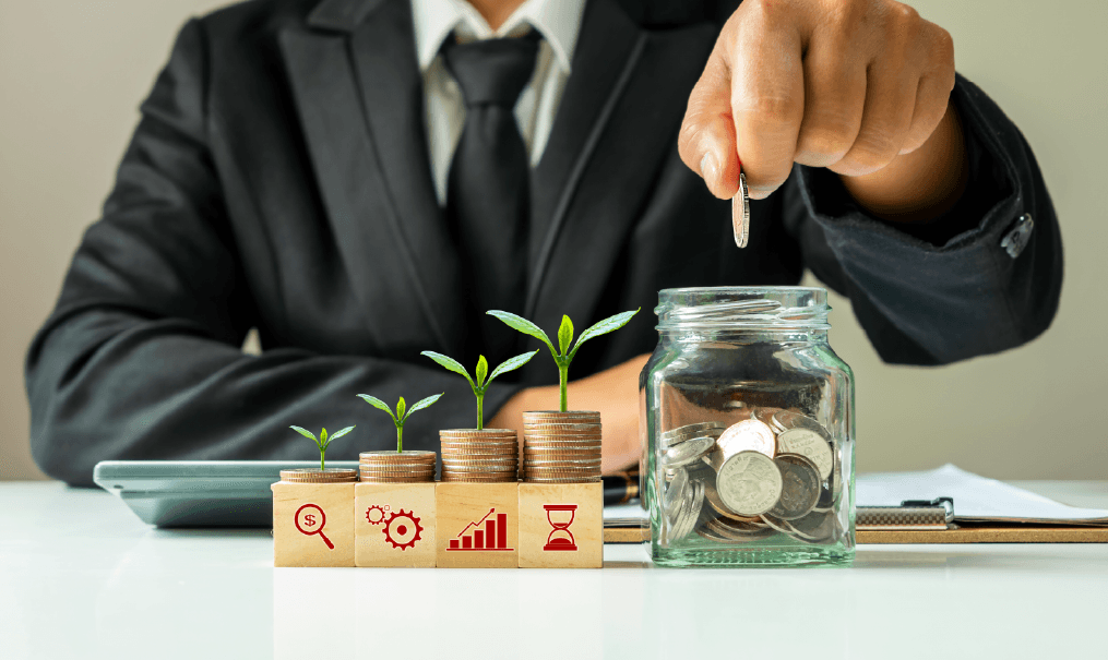 Financial charts showing stable growth and a secure bond certificate